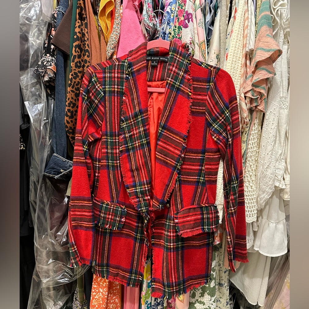 Red Plaid pocketed jacket